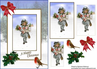 Vintage Girl with Gifts Winter Scene