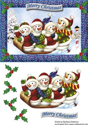 Merry Christmas Sleighing Snowman
