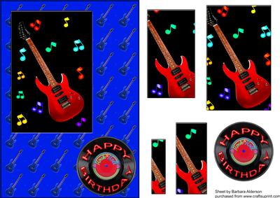 Red Guitar Rocking on Blue