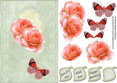 Peach Roses with a Butterfly