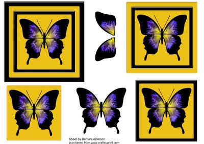 Purple Butterfly Square Topper on Yellow