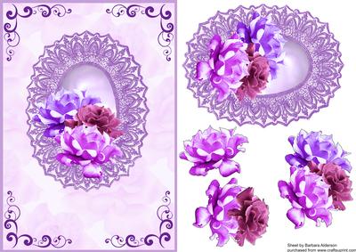 Lilac Roses on Lace Oval
