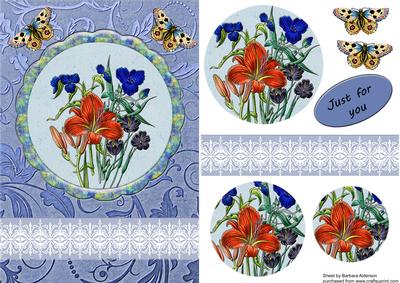 Blue Floral with Lace and Butterflies