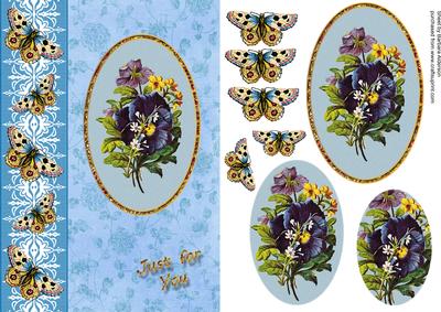 Blue Pansies and Butterflies