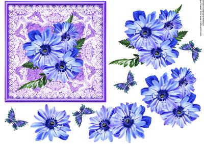 Blue Flowers on a Square Lace Frame