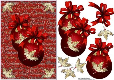 Golden Holly on Baubles Card Front