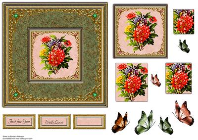 Vintage Floral Bouquet with Butterflies