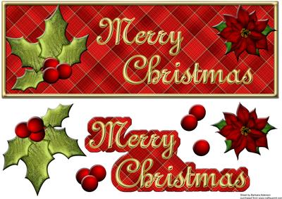 Red Tartan Merry Christmas with Holly