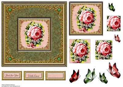 Vintage Pink Roses with Butterflies