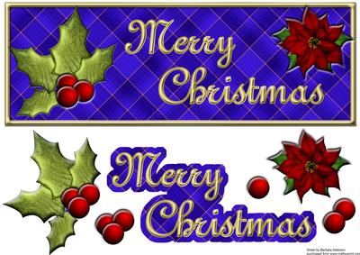 Blue Tartan Merry Christmas with Holly