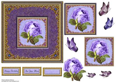Vintage Blue Rose with Butterflies