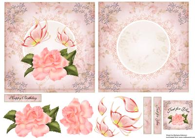 Pink Roses All in One Shabby Chic with Butterflies
