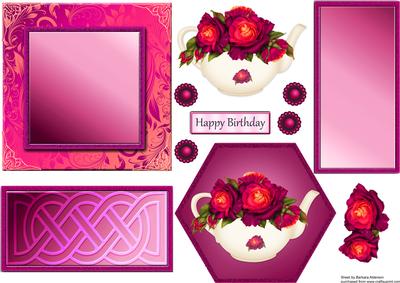 Raspberry Roses on a Teapot Easel