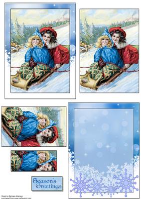 Vintage Girls Sleighing A6