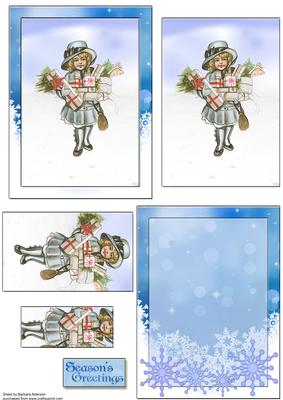 Vintage Christmas Shopping Girl A6
