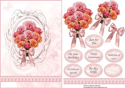A Framed Spray of Pink Roses