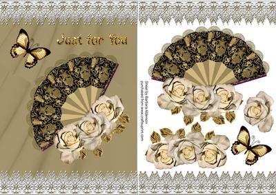 Cream Roses on a Fan with Lace
