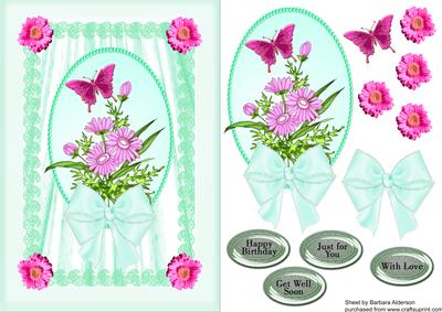 Pink Daisies and Butterfly on Billowing Lace