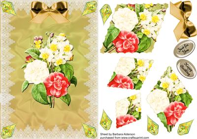 Spring Flowers on Silk with Lace