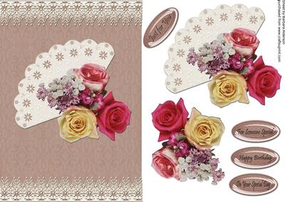 Roses and Fan with Lace Borders