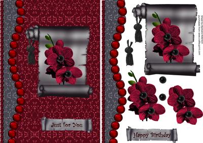 Jewelled Red Flowers on a Black Scroll