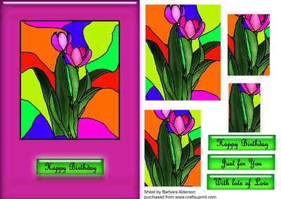 Stained Glass Tulips Pink Background