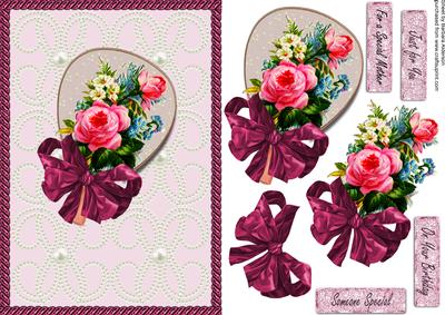 Pink Rose Arrangement on a Fan with Pearls