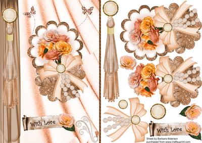 Peach Roses and Pearls on a Scallop