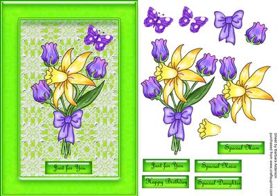 Tulips and Daffodil in a Neon Green Frame
