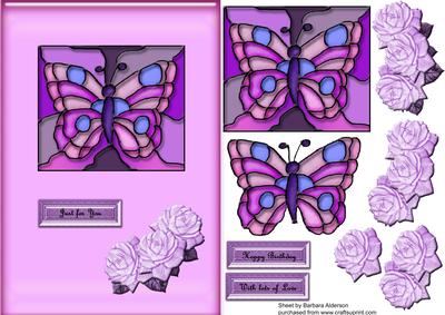 Stained Glass Butterfly with Pink Roses