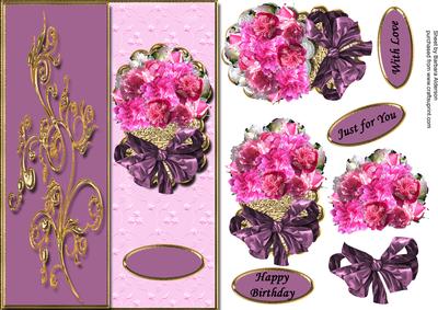 Deep Pink Roses on a Golden Scallop