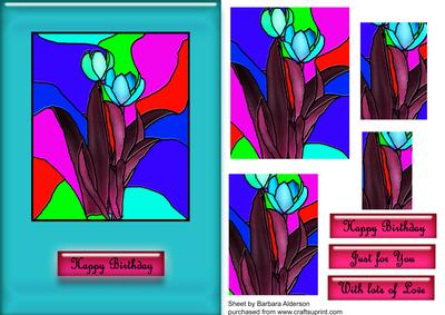 Stained Glass Tulips on a Turquoise Background