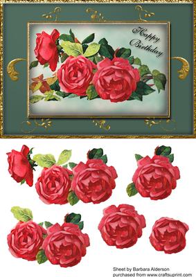 Happy Birthday Red Roses with Golden Flourish