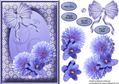 Oval Lace Frame with Blue Flowers