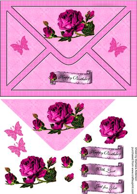 Fuschia Pink Roses on Envelope Back