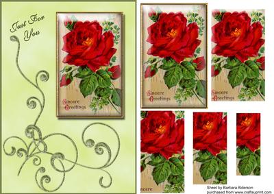 Framed Red Rose with Flourish in Green