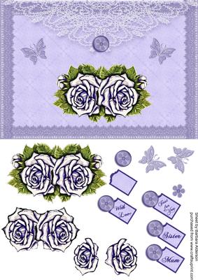 Blue Roses on Envelope Style Card Front