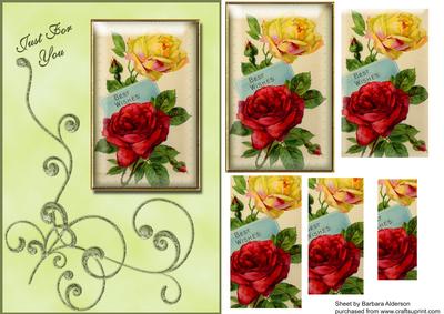 Red and Yellow Roses Framed with a Green Flourish