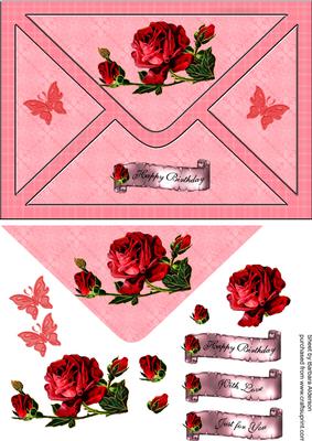 Red Roses on Pink Envelope Back