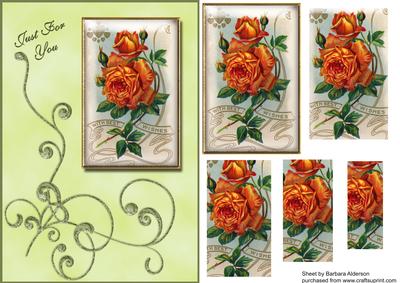 Framed Sunset Roses with Green Flourish
