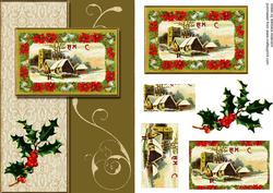Church Scene with Poinsettia and Holly