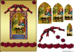 Framed Nativity Window with Red Ribbon