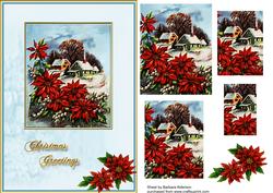 Christmas Village Scene with Poinsettia
