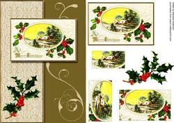 Oval Christmas Scene with Holly