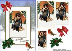Two Vintage Girls Winter Scene