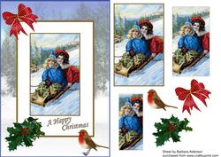 Vintage Sleighing Girls Winter Scene