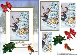 Vintage Chasing Snowman Winter Scene