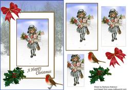 Vintage Girl with Gifts Winter Scene