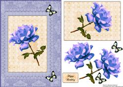 Blue Rose on Lace with Butterflies