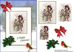 Vintage Girls Bringing Gifts Winter Scene